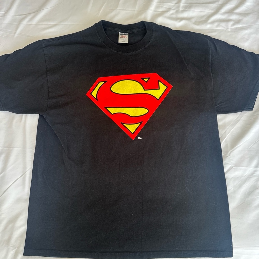 Jerzees Superman Shield DC Comics Logo Men's‎ Black T-Shirt Size XL